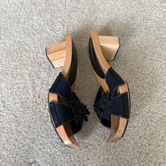 VINTAGE Fendi Denim Flower Mules Y2K Coquette 90s Clog Wooden Britney Womens 7 - Picture 4 of 7